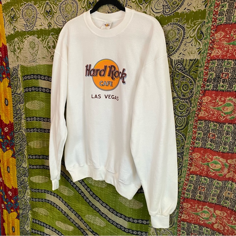 Vintage Y2K Hard Rock Cafe White Las Vegas Crewneck Sweatshirt Size Medium - Picture 6 of 15